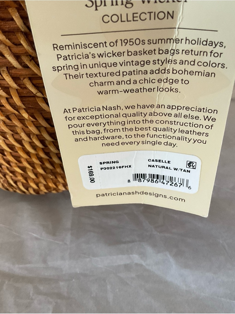 New Patricia Nash Caselle Small Wicker Basket Bag with Leather Trim and scarf - Picture 9 of 13
